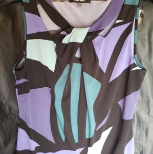 Nine West Sleeveless Twist Front Blouse, Size XS, purple / green / black.